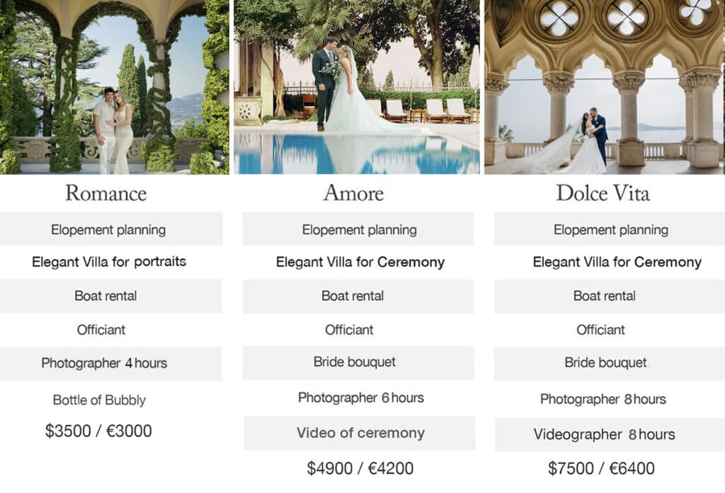 Lake Como wedding package